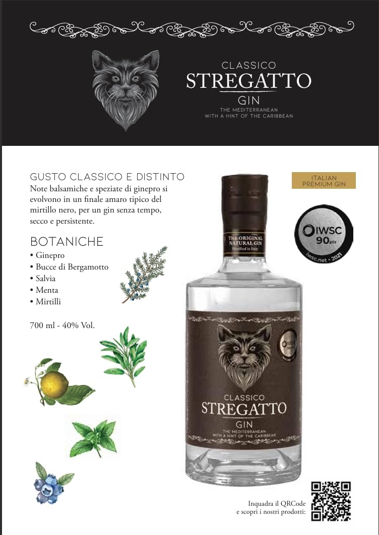 GIN STREGATTO ORIGINAL - 700 ml - Gin Italiano Artigianale - Distillato di Qualità Premium