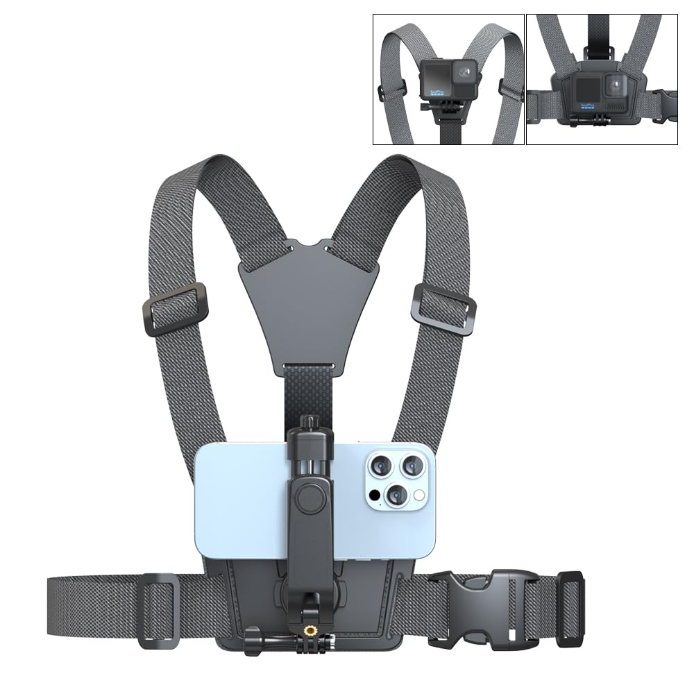 SOH Adjustable Phone Chest Strap Harness Mount,Phone Chest Harness Holder, Video Recording Bike/Kayak/Fishing/Skateboard Hand Free POV/VLOG for