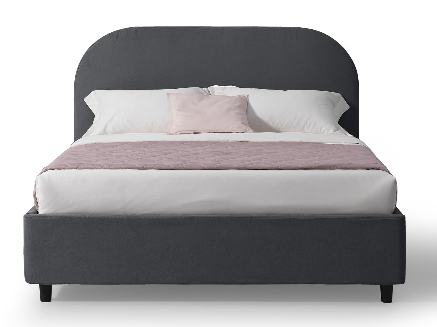 EVERGREENWEB Letto Matrimoniale con CONTENITORE Salvaspazio 160x190cm, Testiera Stondata in Tessuto Grigio Scuro Imbottita, Struttura RINFORZATA Facile e Veloce da Montare, Rete a Doghe in Legno CADIZ