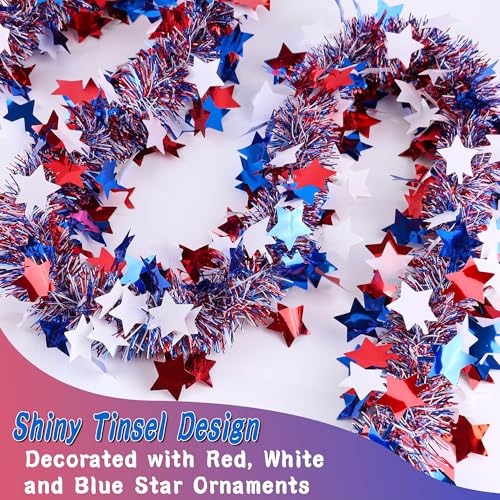 Image of 50 Feet Patriotic Tinsel Garland 4th of July Decorations, Red White and Blue Tinsel Garlands Metallic Glitter Garland for Fourth July Independence Day Memorial Day Outdoor Indoor Decor