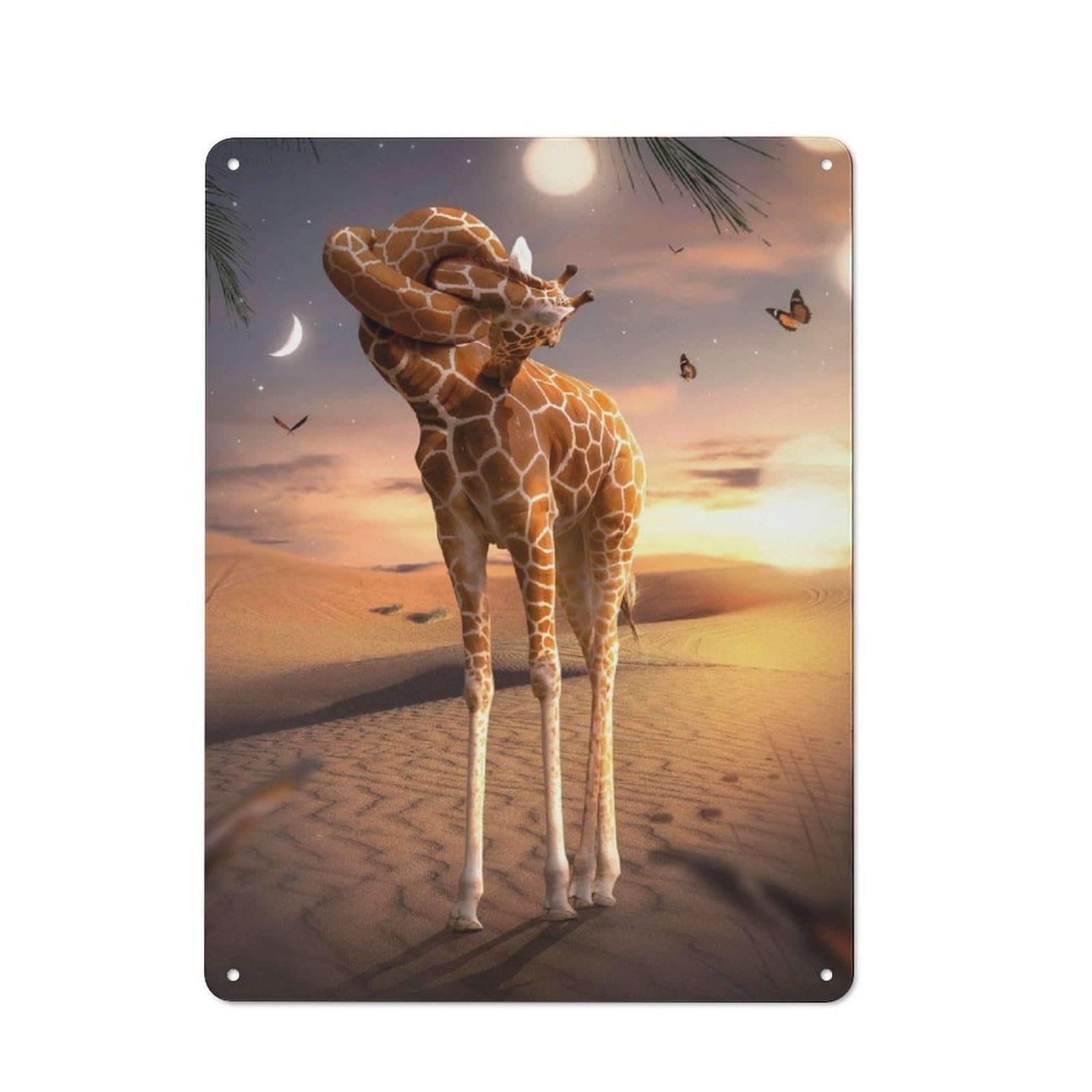 Junmoney Twisted Giraffe Retro Tin Wall Sign 40X30cm Featuring Novelty Wall Art For Bedroom, Kitchen, Office Or Living Room