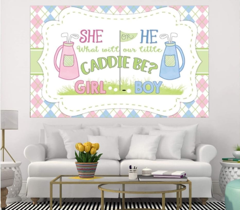 オーダー受付パネル♡Baby girl Amazon.com : Blue or Pink Golf Gender Reveal Background Our Little