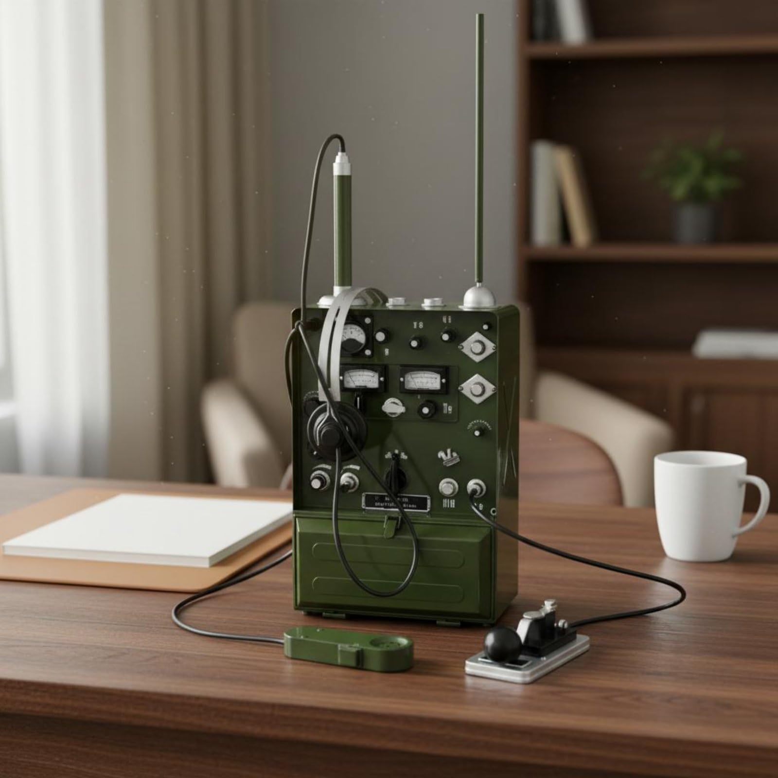 Comunicazione Apparecchio Telegrafo Retrò Modello Radiotrasmissione Accessorio Collezionismo Elemento Decorativo Realistico Adatto per Spazi di Studio, Verde