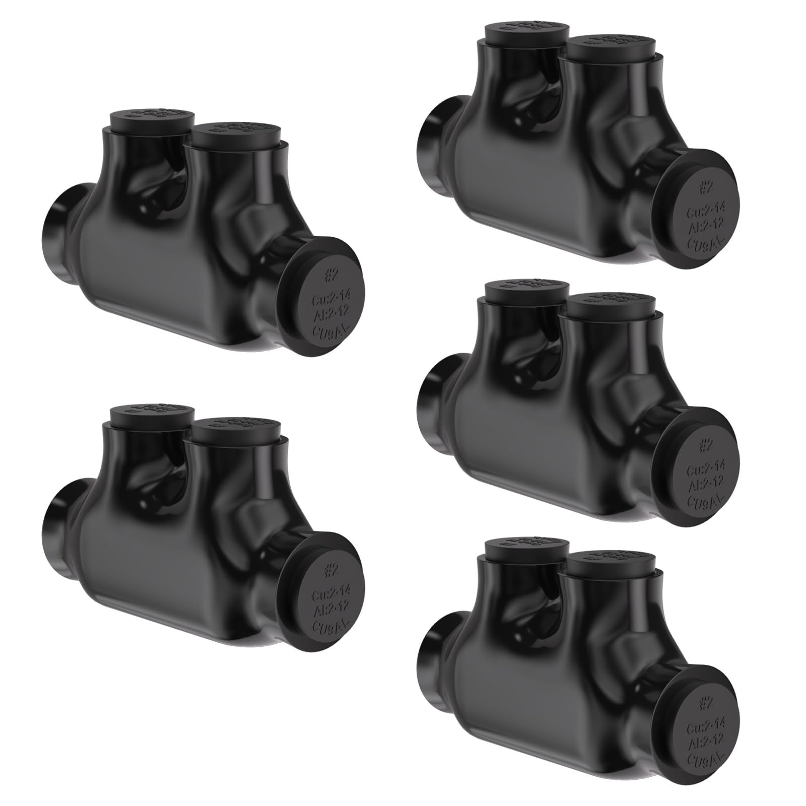 5 conectores rectos aislados de 2 puertos 2-14 AWG, conectores de empalme eléctrico, revestimiento de vinilo negro, doble clasificación para cables de cobre y aluminio