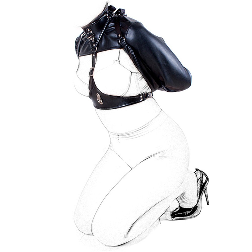 Armbinder Auto-Bondage Femme Veste En Cuir Contrainte Costume SM Bondage Sexuel (Noir)