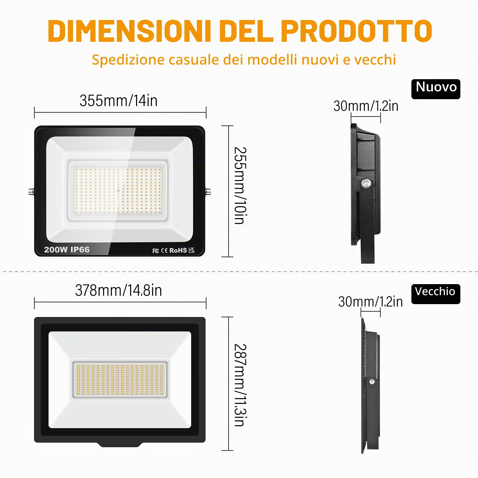 SKYWORLD 200W Faretto Led da Esterno, 20000LM 3000K Luce Bianca Naturale | Proiettore Faretti da Esterno, IP66 Impermeabile Fari di Sicurezza per Giardino Cortile Terrazza Patio Garage Piazza Officina