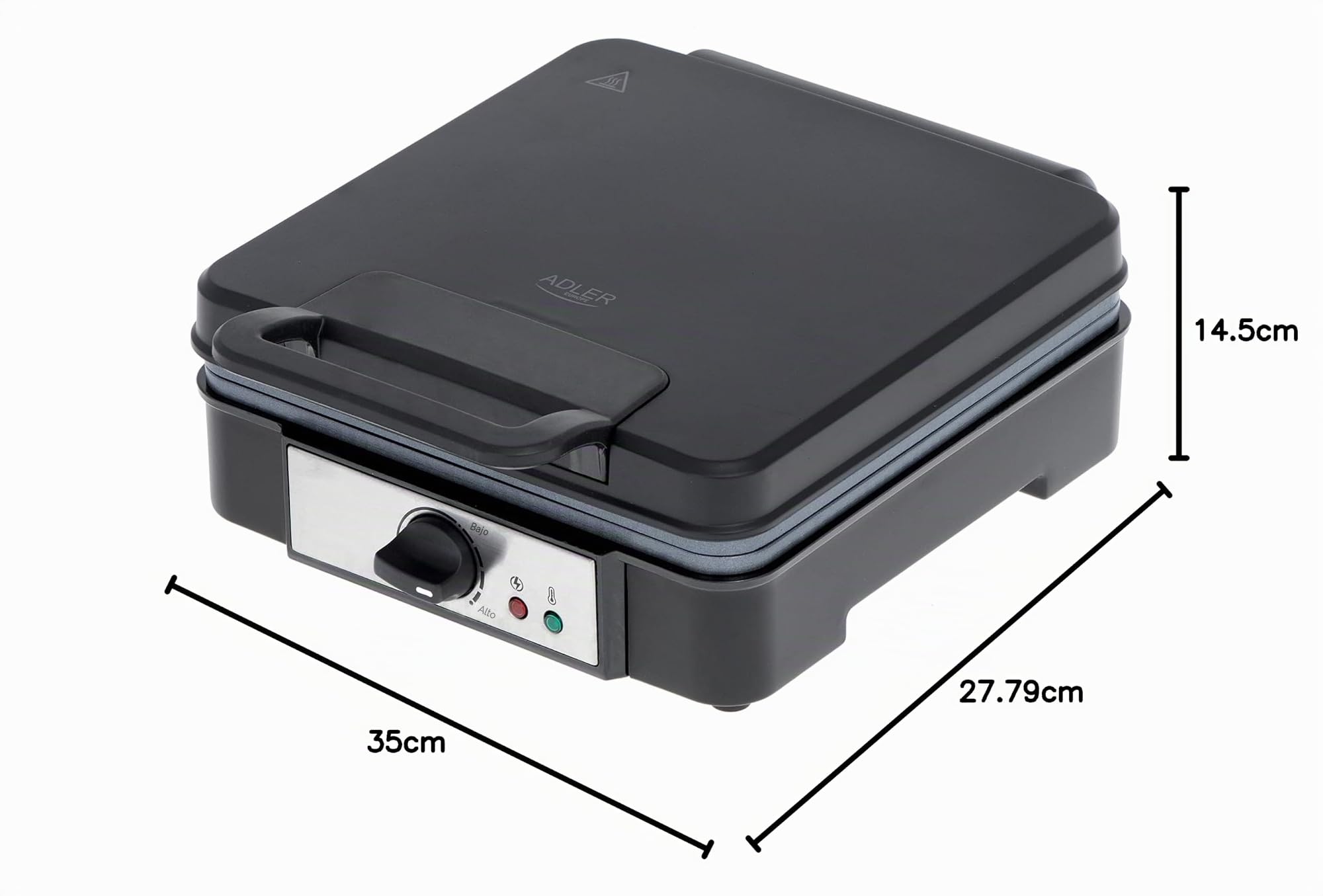 ADLER AD3049 Gofrera Profesional para 4 Gofres Belgas Gruesos, Placas Antiadherentes, Regulador de Temperatura, Waffle Maker Negro, 1800W