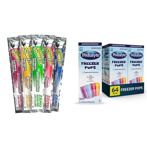 Sqwincher Sqweeze - Paletas para congelador con electrolitos, cero azúcar, sabores surtidos, 5 bolsas de 10 (50 paletas congeladoras totales) y