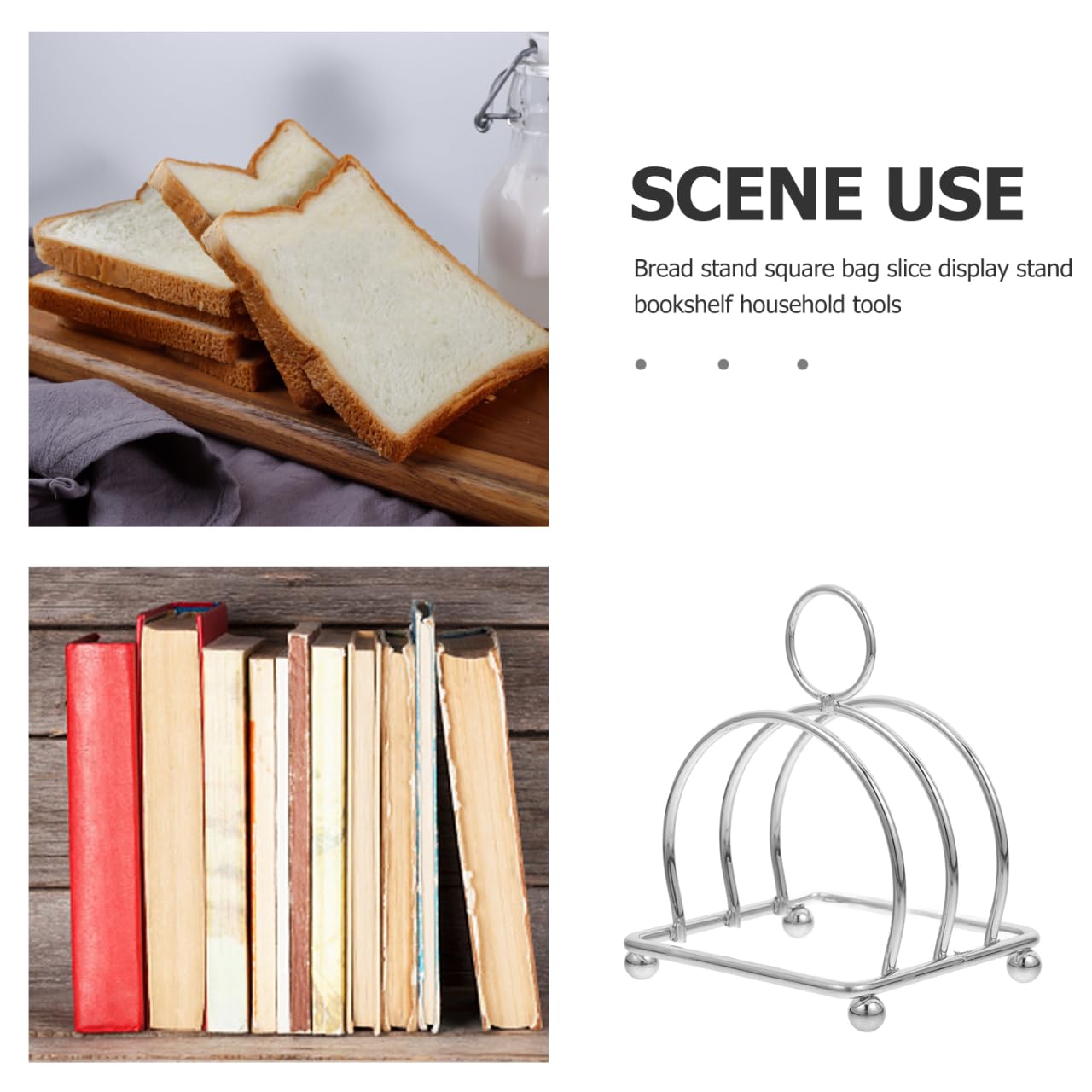Amosfun Panera de acero inoxidable multifunción soporte para rebanadas de pan y organizador ahorra espacio 4 compartimentos 4,09 x 3,19 x 3,19 in para cocina, casa y libros