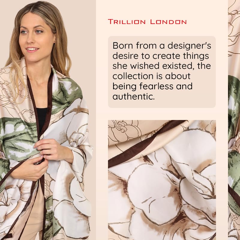 Image of Trillion London Spring Collection | Designer Silk Scarf For Women UK | Lightweight Neck Scarves | Shawl Wraps | Suitable for Daily Life | Smooth & Soft Finish | Gift for Women | Size-180cm x 90cm