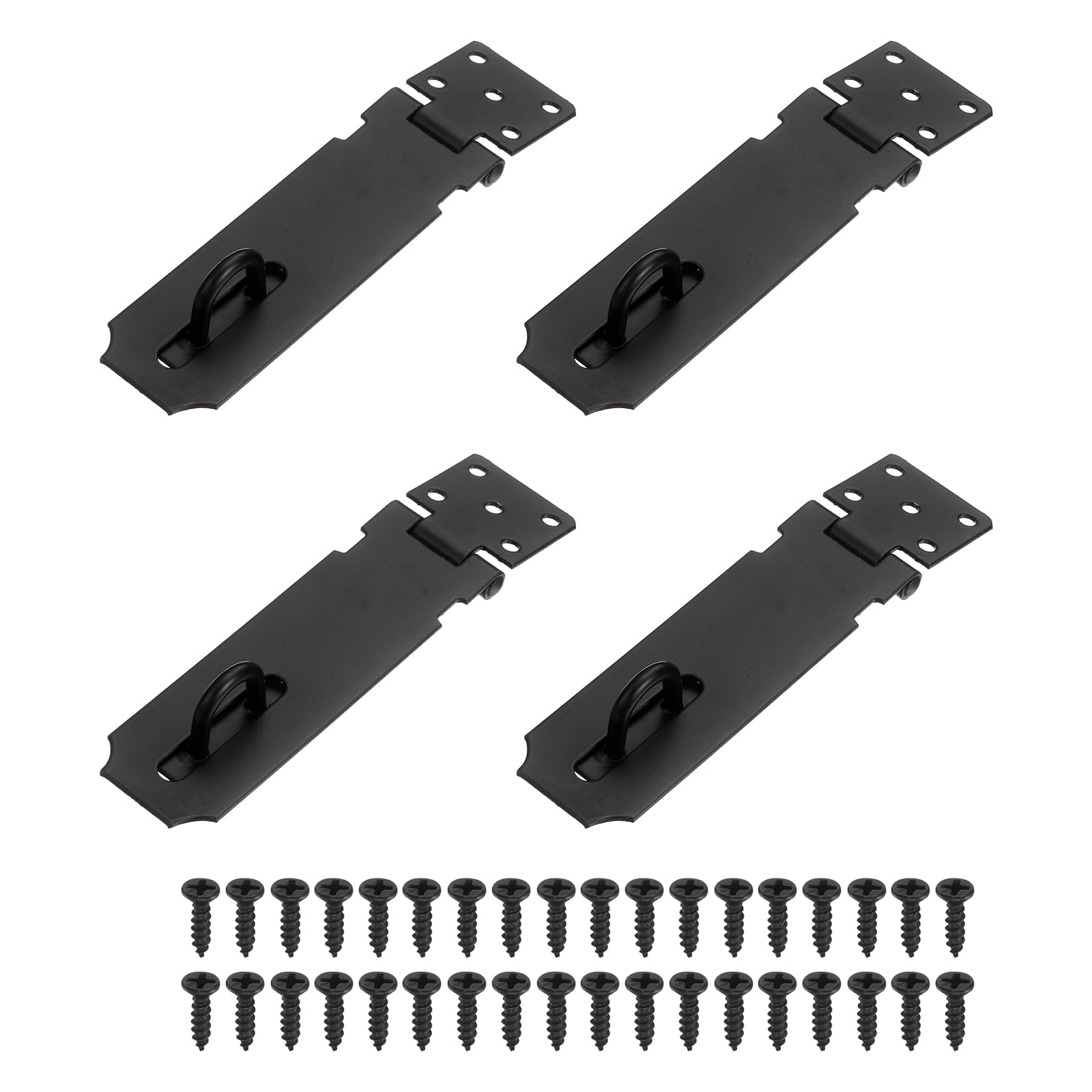 PATIKIL Door Hasp Latch (5 Inch, Black) (4 Pcs), Stainless Steel 180 Degree Padlock Hasp Safety Angle Locking Latch with Screws, Suit for- Cabinet/Garden/Yard/Shed/Closet