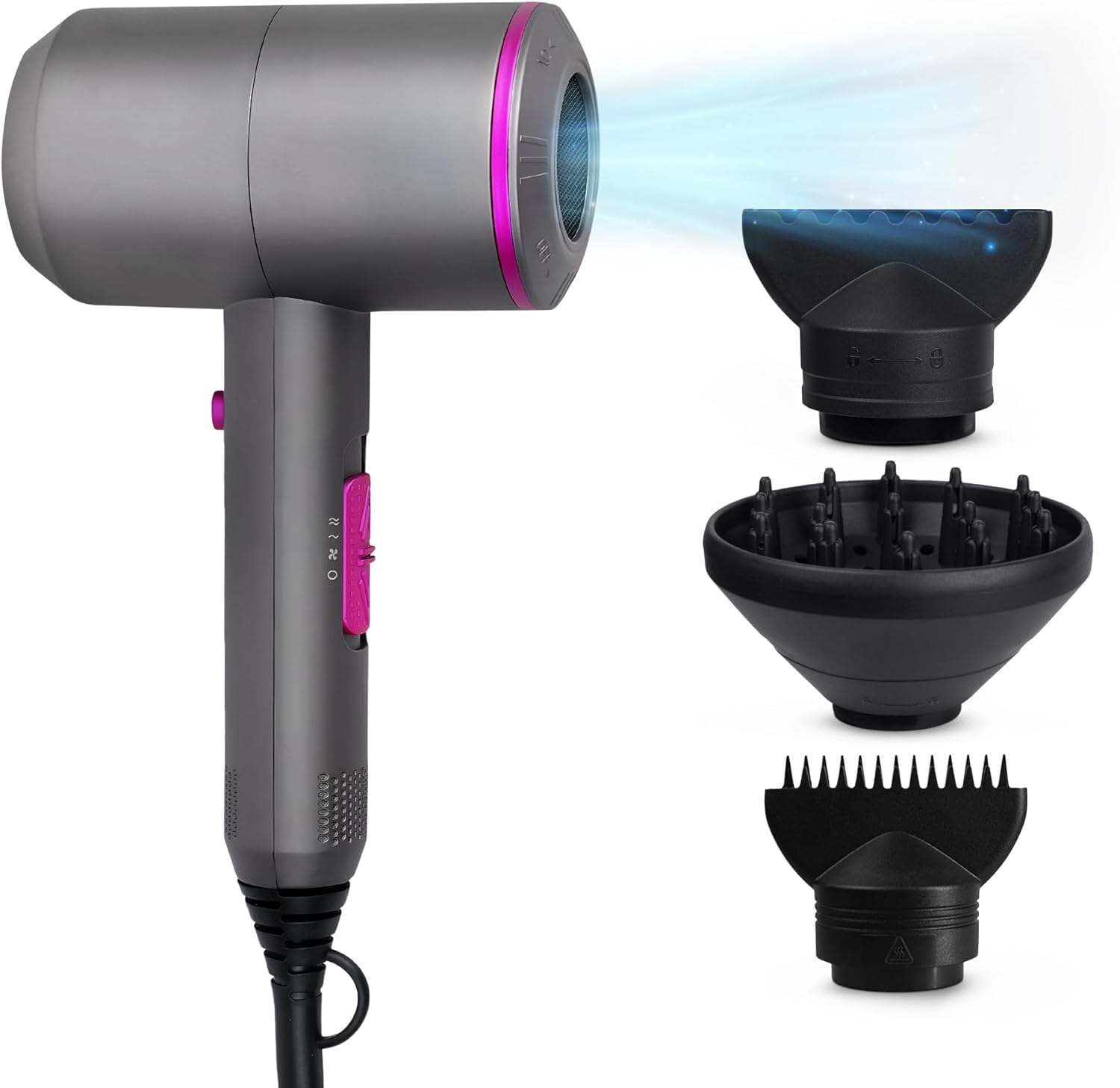 Keplin Ionic Hair Dryer, 1650W Professional Diffuser Hairdryer, Fast Drying, Lightweight & Compact Hairdryer with Diffuser, Hair Diffuser for Curly Hairs, Hairdryers for Women & Men (Gunmetal Grey)