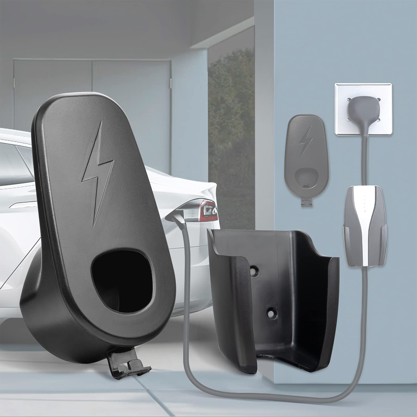 Klutchtech Tesla Charging Cable Organizer Wall Mount Connector Holder Compatible With Tesla Model 3 Model X Model S Model Y
