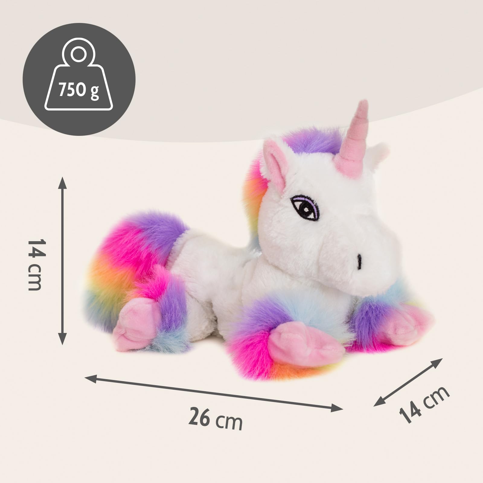 Habibi Plush Premium Unicorno, Rainbow, Cuscino termico removibile