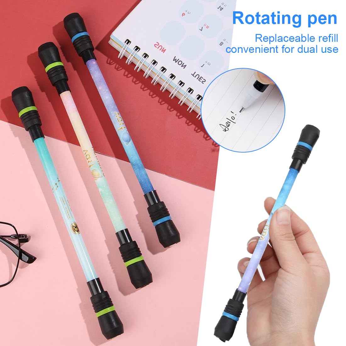 NHQZ Stylo Rotatif Antidérapant pour Spinning à Doigt Professionnel, Soulager le Stress - 4 Pièce
