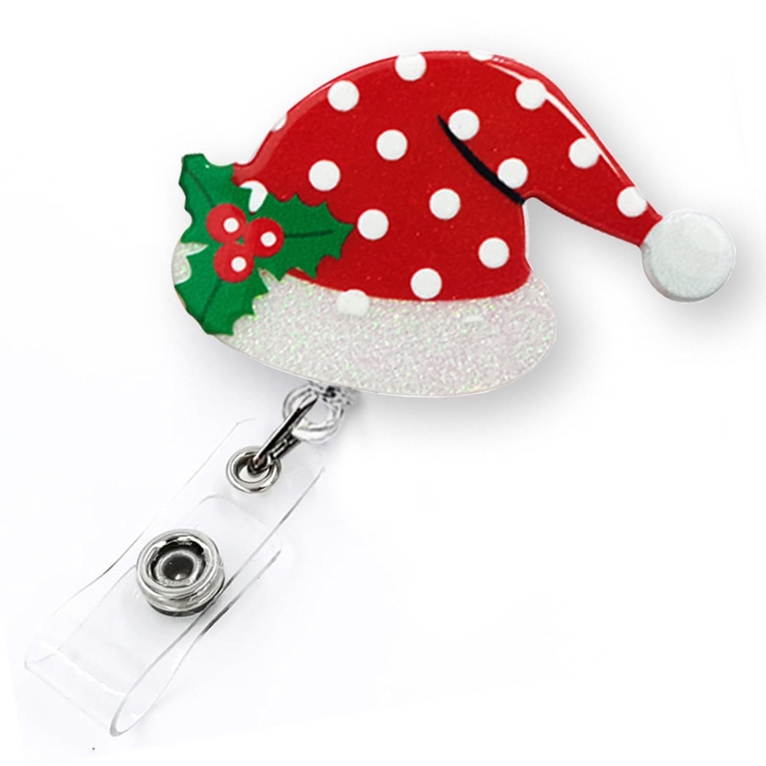 Cute Santa Hat Christmas Badge Reel Retractable for Nurse Nursing RN CNA Doctor Medical Worker & Teacher | Funny Nurse Gifts Holiday Badge Holder with Alligator Clip & 24” Durable Nylon Cord | Acrylic — image 1