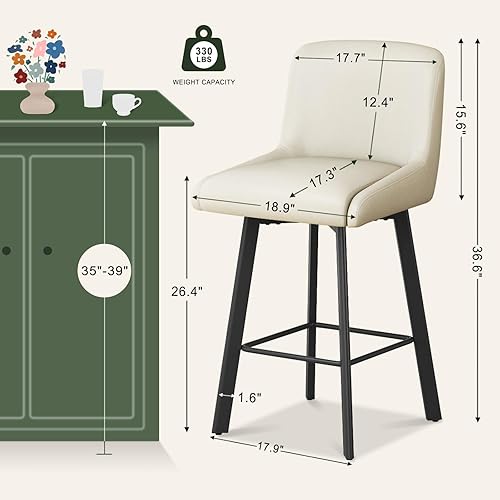 Miniatura 2 de Taburetes de bar giratorios, taburetes de bar tapizados de 26 pulgadas de alto con respaldos, sillas de bar modernas de altura de mostrador para
