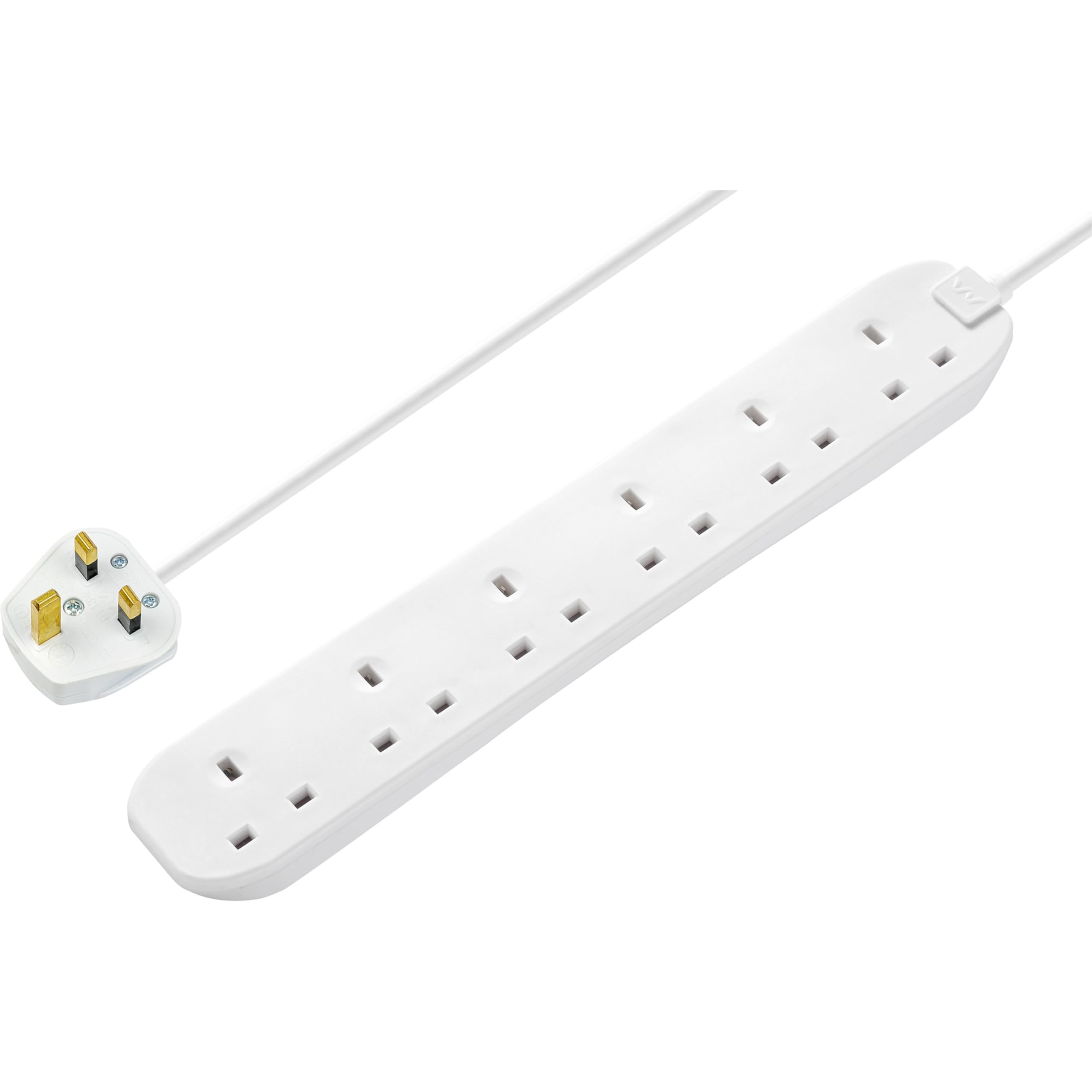 MasterplugSix Socket Extension Lead, 3 Metre Cable, Unswitched, 6-Way Plug Extension Cable, Power Strip, Basic Power, White, 13A, 6G, 3m, BSG3N