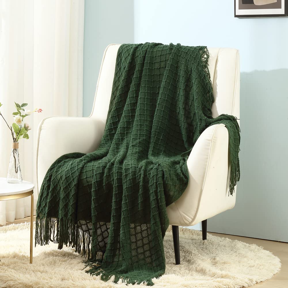 CREVENT - Throw Blanket Decorative Knitted Blanket for Couch, Chair, Bed, Travel, Warm, Lightweight, Soft and Comfortable for All Seasons(50"x60", Forest Green) OEKO-TEX STANDARD 100