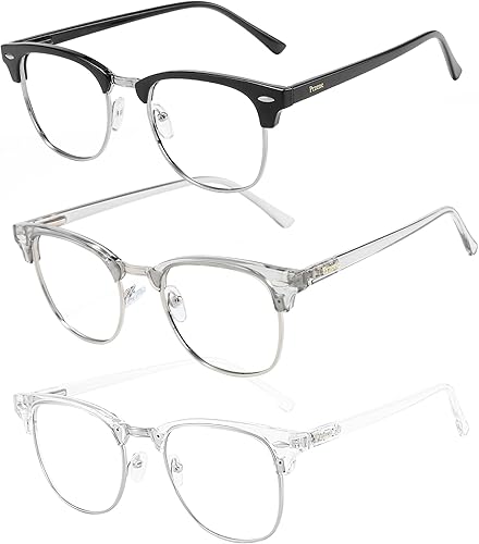 Miniatura 2 de Przene Gafas de bloqueo de luz azul para hombres y mujeres, retro, redondas, semi sin montura con bisagra de resorte