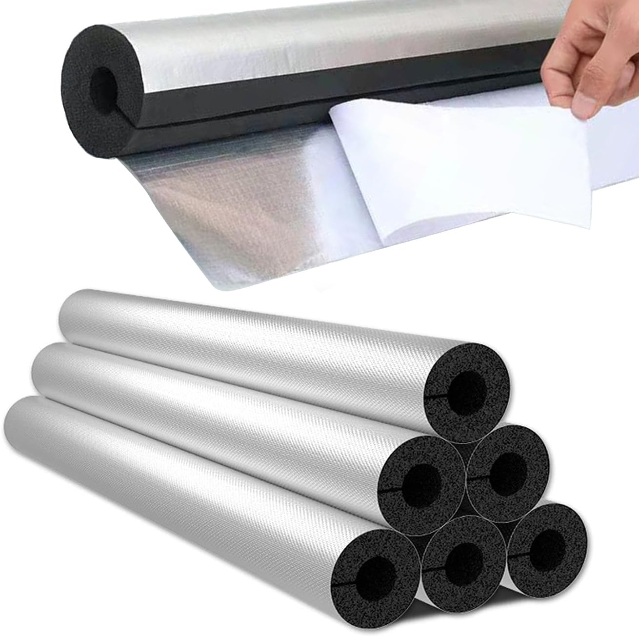 Aislamiento de Tuberías Aislante de Calor Tubo, 16-219mm ID, 10/15/20/30mm Grosor Coquilla Aislante de Papel de Aluminio Autoadhesivo para Coquilla Aislante Tuberías (ID)114mm x (T)10mm x (L)0.9m