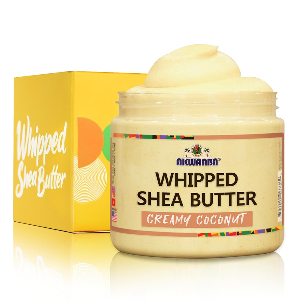 AKWAABA Whipped Shea Butter (Creamy Coconut) – Nourishes & Moisturizes | Made with Shea Butter | No Dyes & Parabens | 12 oz / 340 g