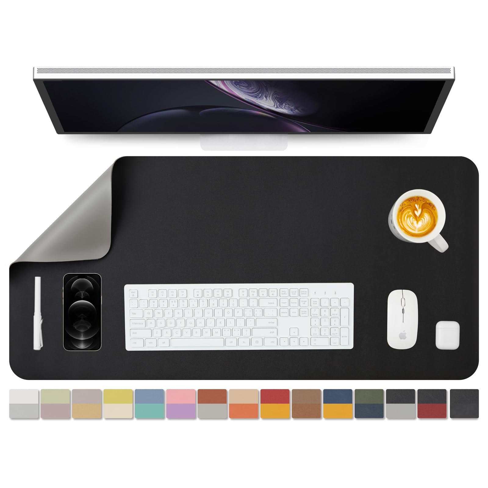 Photo 1 of Dual Sided Leather Desk Mat - Waterproof Desk Pad for Office and Home - Desk Organization and Accessories - Ideal for Large Mouse Pad and Desk Mats on Top of Desks(Black+Gray,36"x 17") Black+gray 36"x 17"