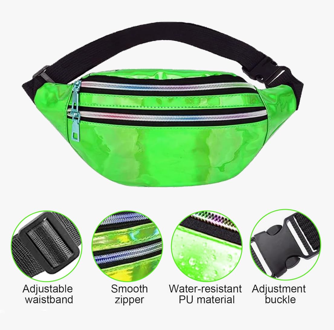 UQTUKO Costume Anni 80 Donna Fluo con Neon Marsupio Fascia Capelli Bracciale Scaldamuscoli Orecchini e Occhiali Accessori Carnevale Donna per ' 80 '90 Costume da Festa retrò Neon Donna (Verde