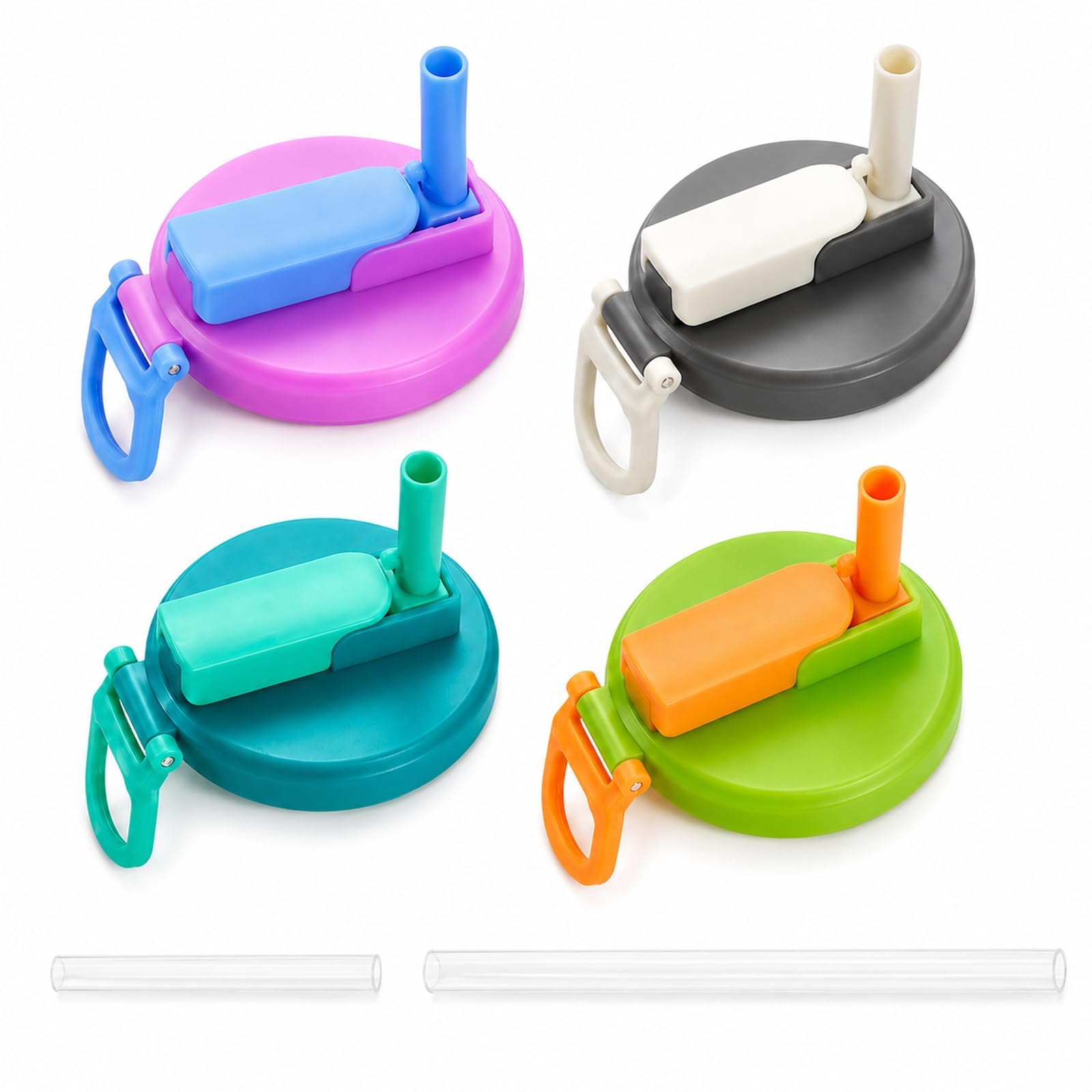 4 Soda Can Lids with Silicone Straws Reusable Anti-Spike Drink Covers