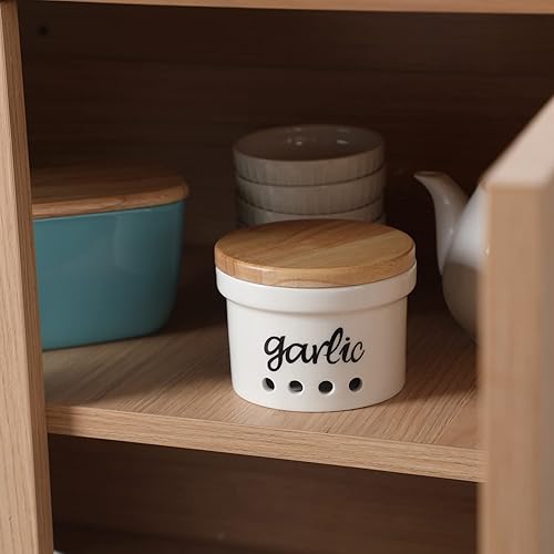Miniatura 4 de HAOTOP Garlic Keeper con tapa, recipiente de cerámica para encimera, decoración de cocina de granja