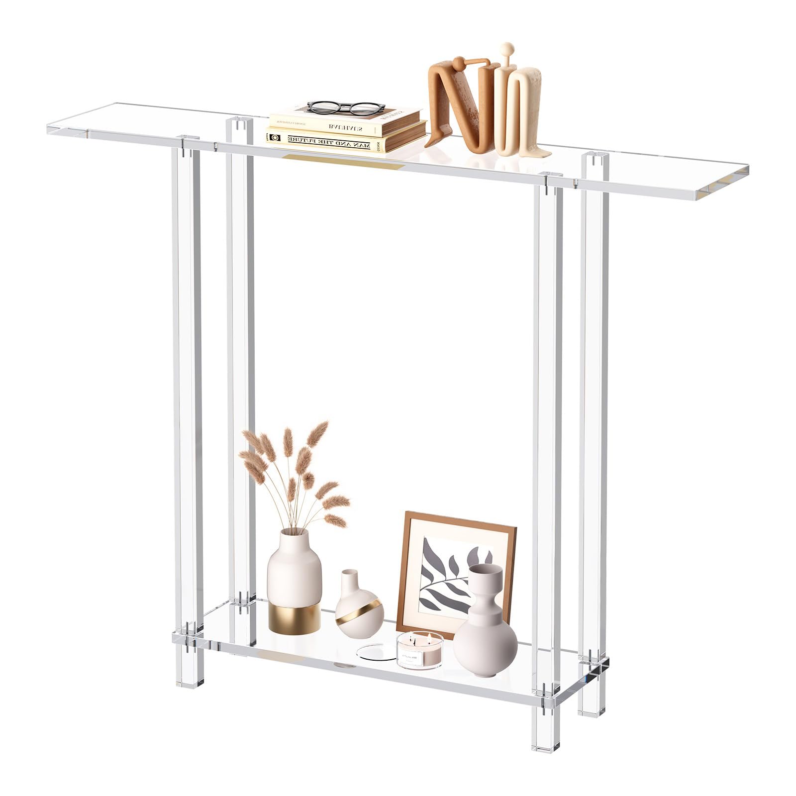 VEVOR Tavolo Consolle in Acrilico, con 2 Ripiani e Vano Portaoggetti Sottostante, Tavolino Rettangolare Moderno, Tavolo da Ingresso per Atrio, Corridoio, 19,3 x 100 x 80 cm, Trasparente