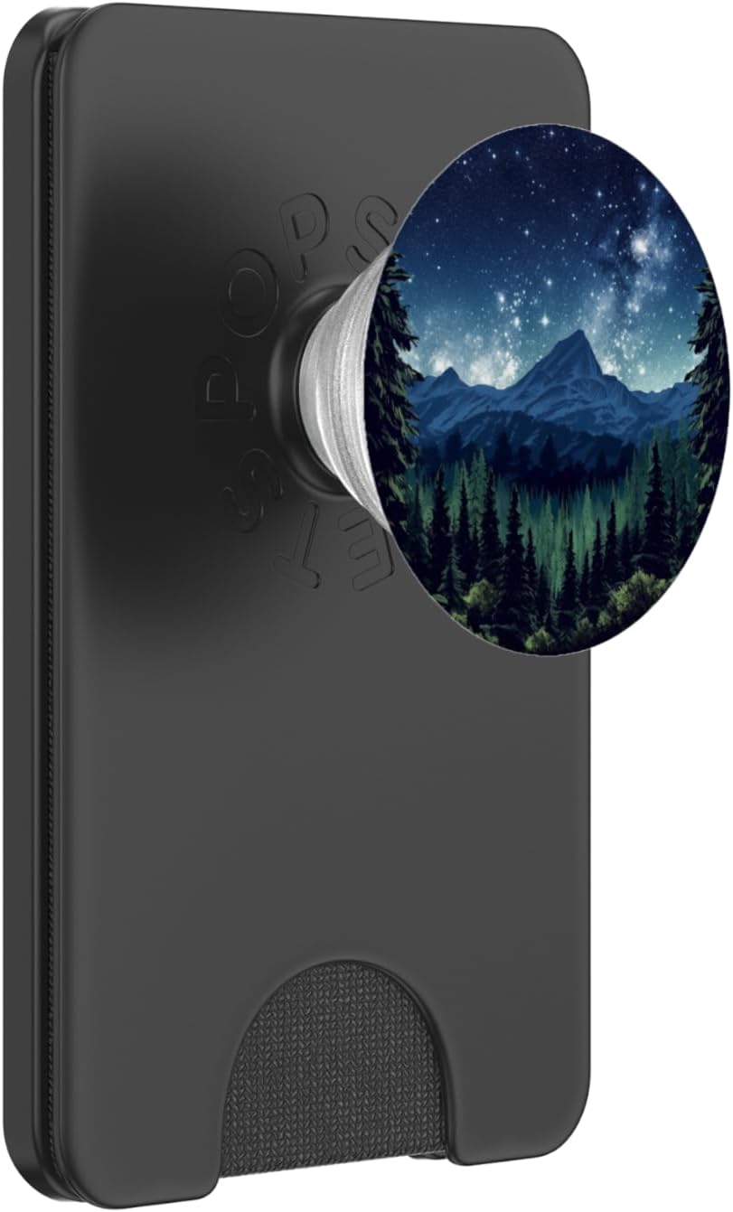 Blue Galaxy Moon Sky in Mountain Forest PopSockets PopWallet for MagSafe