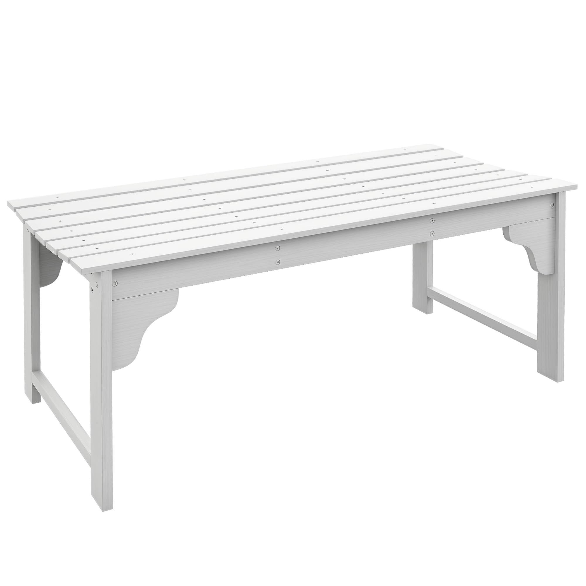 Wooden Garden Bench, Outdoor Park Bench with Slatted Seat, Backless Front Porch Bench with Curved Seat for Conservatory, Garden, Poolside, Deck, White