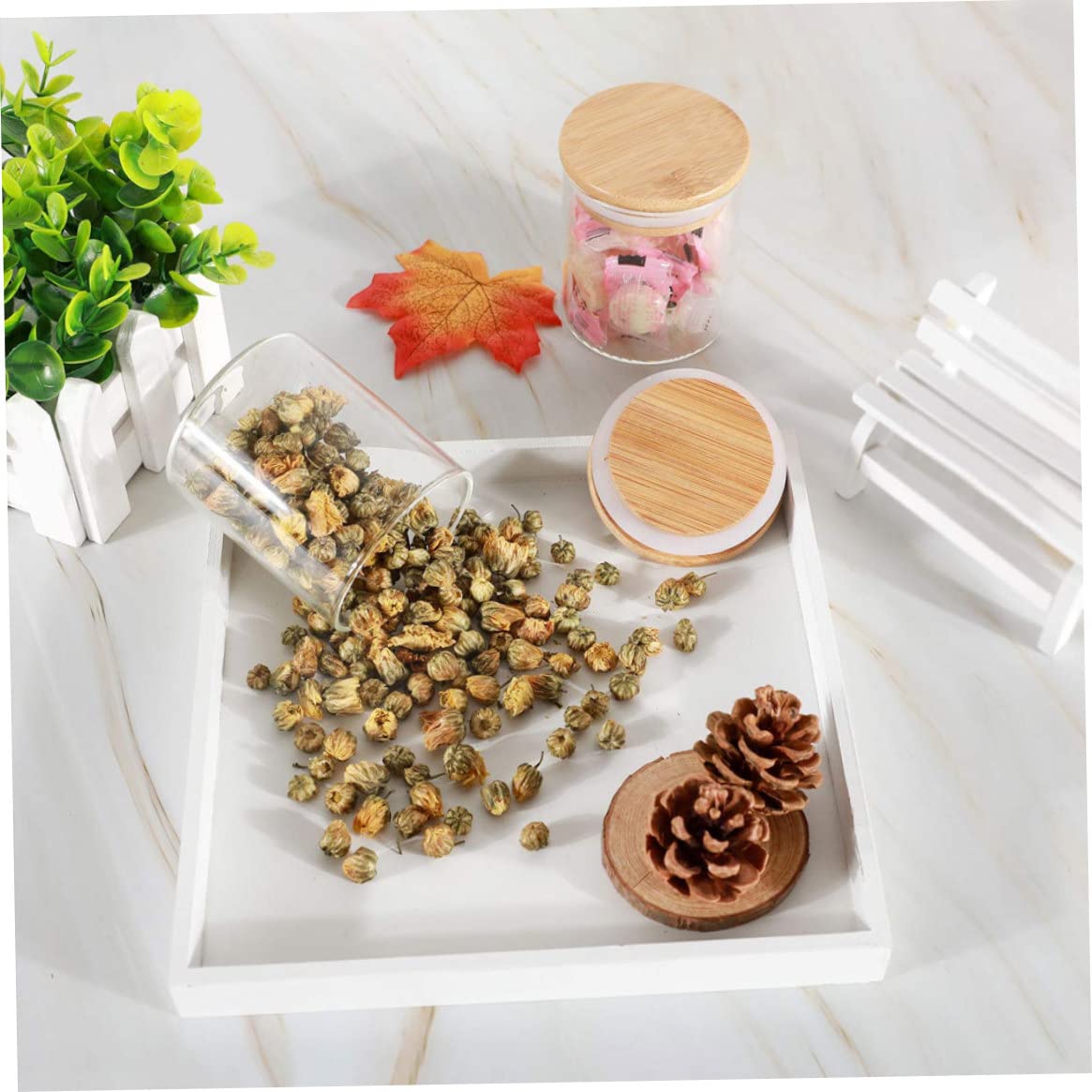 Glasgefäß, 3 Stück, Lebensmittelaufbewahrung, Glasgefäß, Küche, Vorratsflaschen, Gläser mit Holzdeckel für Getreide, Tee, Bohnen, Süßigkeiten, 500 ml