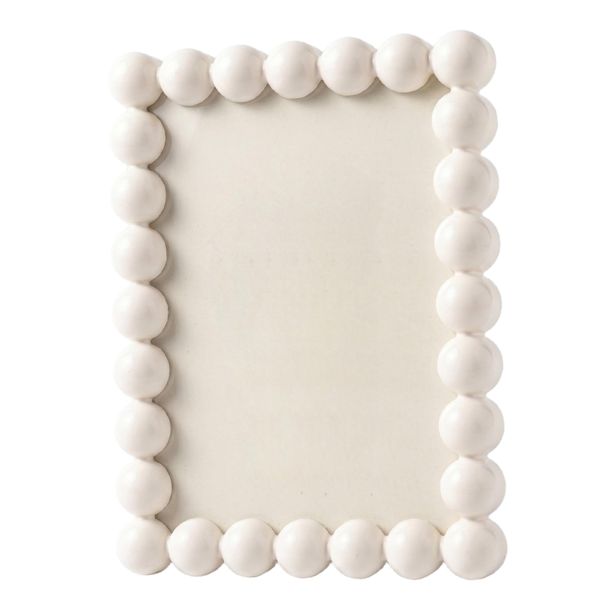 Ginwrek Cute Picture Frames, Modern Unique Picture Frames With Beaded Border, Desk & Wall Mountable, Fits 4x6 Photos, Milky White