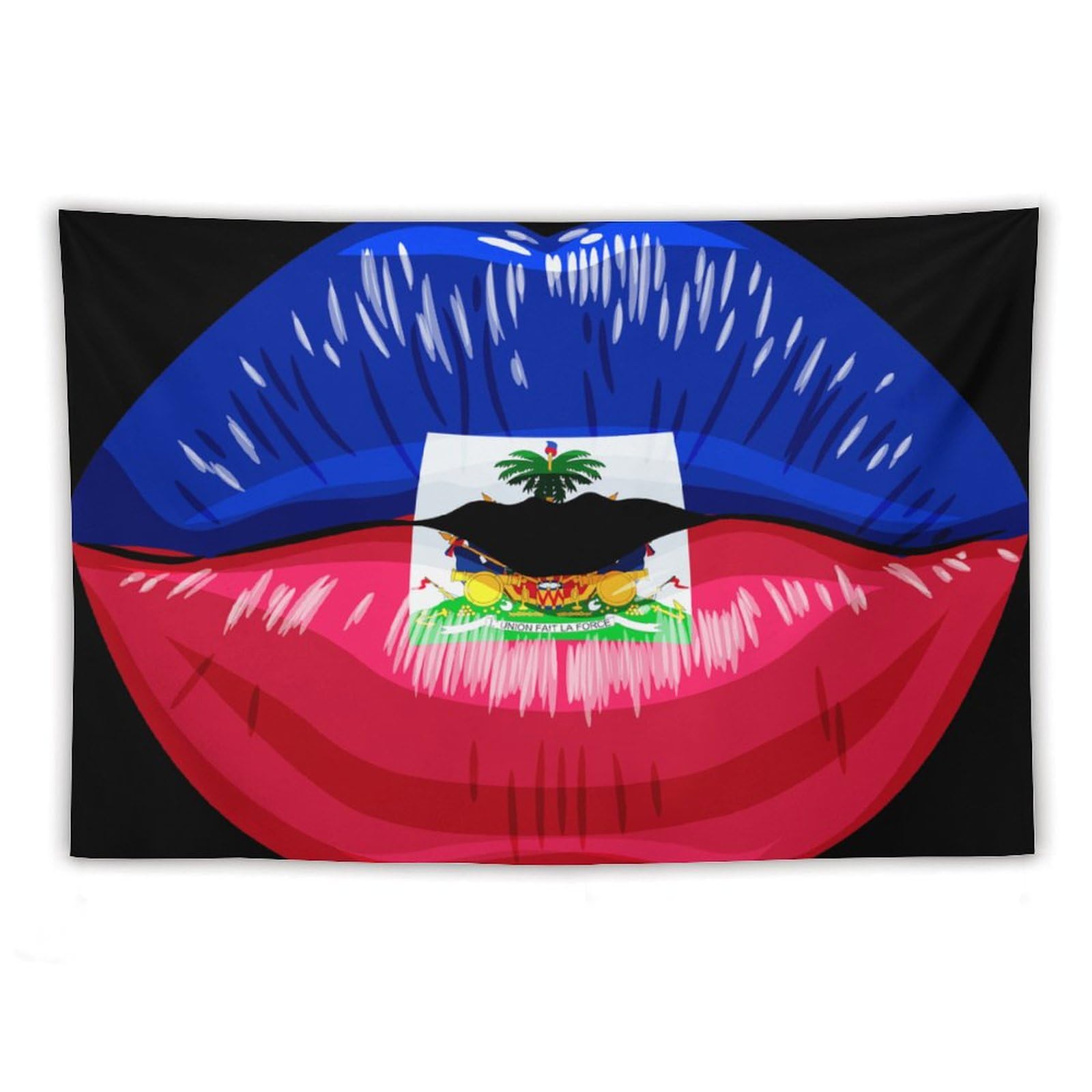 XingFox Haiti Flag Lips Tapestry Wall Hanging, National Flag Art Wall Decoration Tapestry, For Bedroom Living Room Dorm Home Decoration, 40"x60"