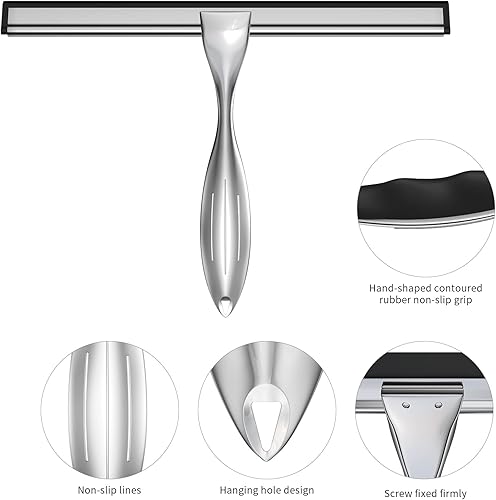 Miniatura 2 de Juego de escobilla de ducha de acero inoxidable de 10 pulgadas para baño, puertas de ducha, espejos, azulejos y ventanas de coche, 100% libre de