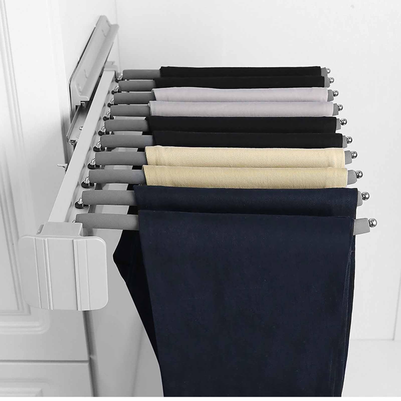 Rack di pantaloni pull out salvaspazio con braccioli da 11/22, appendiabiti in acciaio resistente per stoccaggio organizzato, asta armadio allungabile per una gestione efficiente del guardaroba (dimen