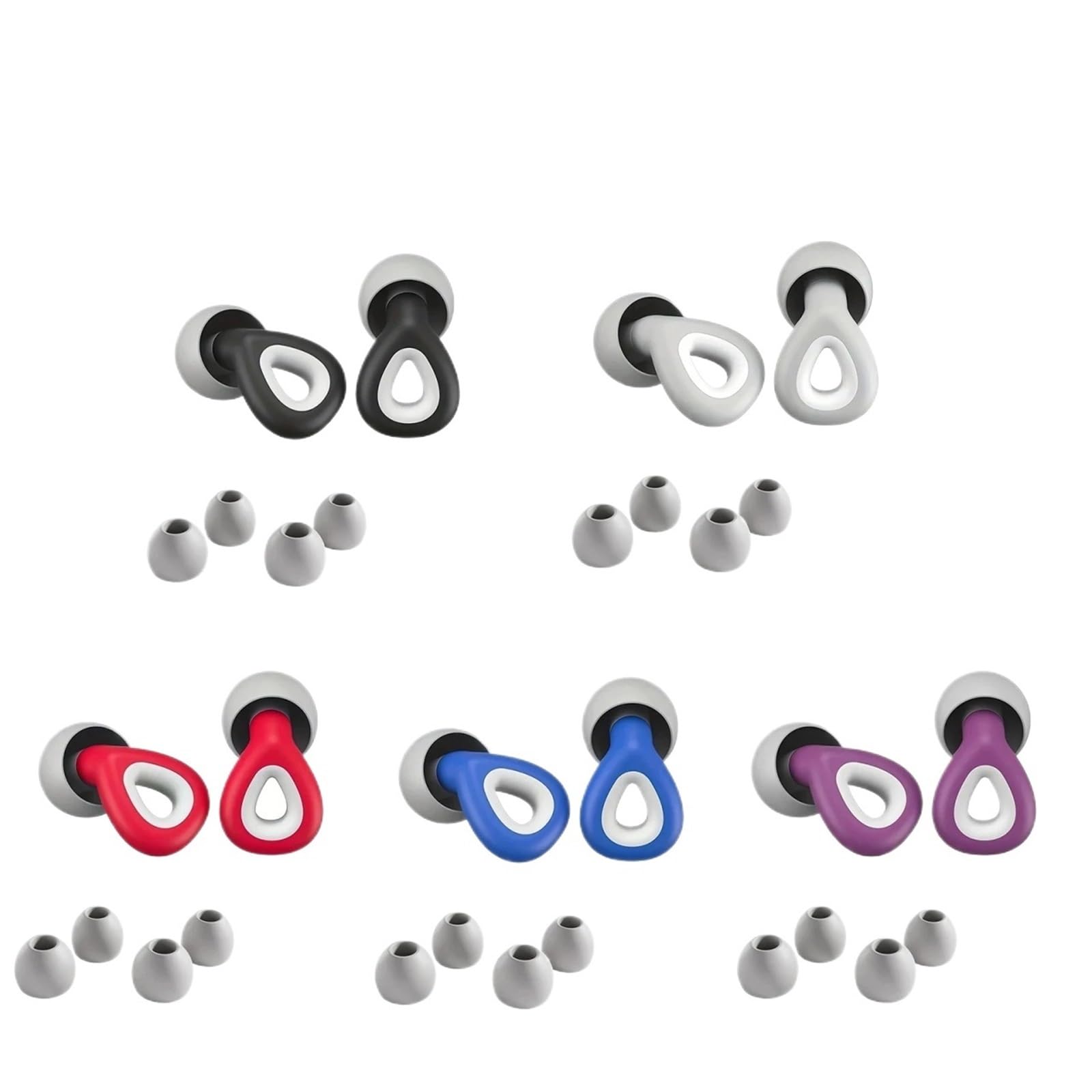 Tapones para los oídos de silicona con cancelación de ruido - Reutilizables para conciertos, viajes (5sets)