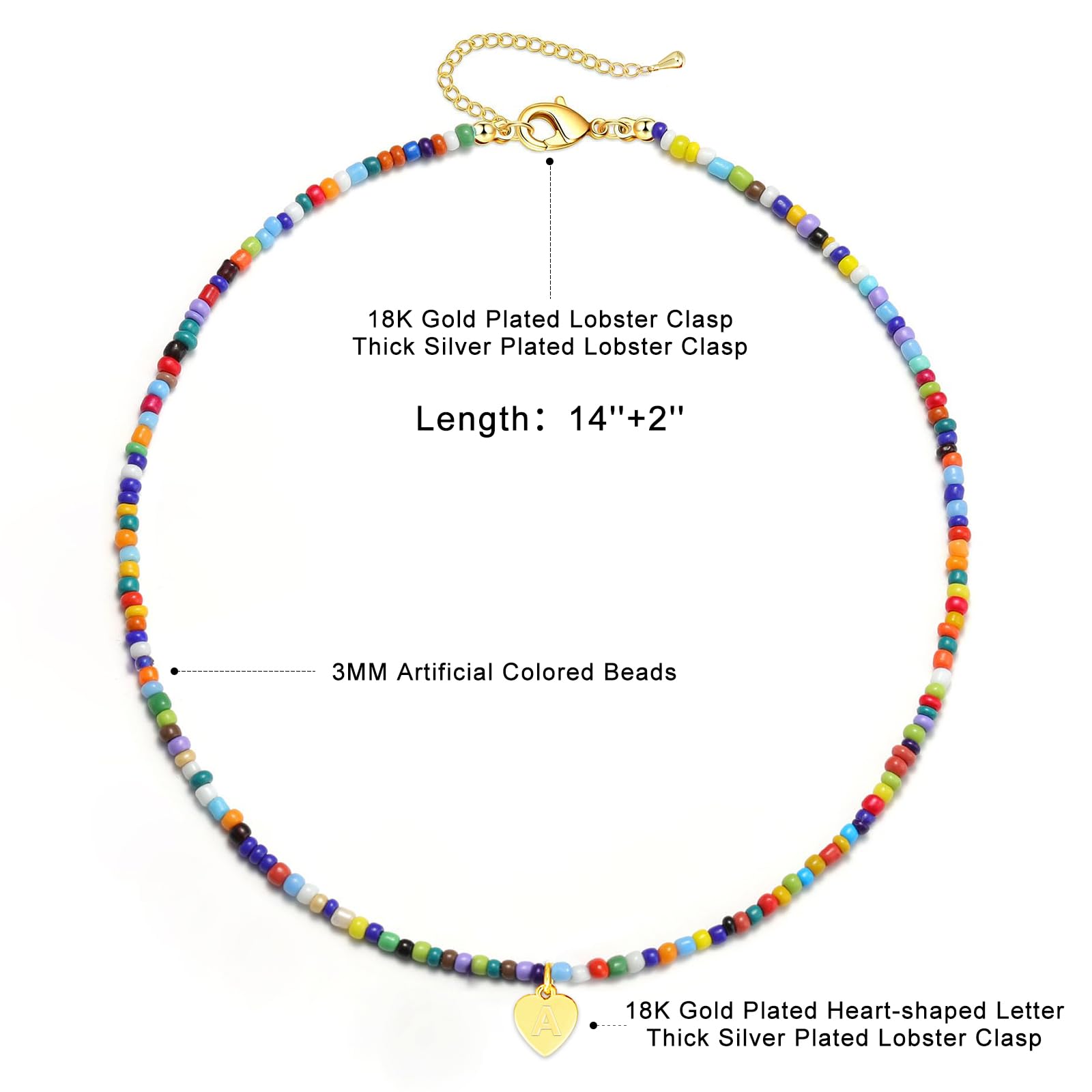 Esmoly Colorate Perle Collana Donna con Lettera A-Z Argento/18K Oro Regalo Compleanno Donna Ragazza 14+2 Inches