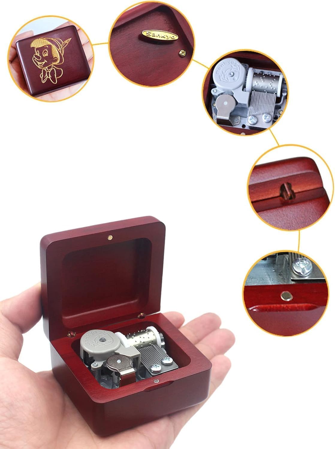 Sinzyo When You Wish Upon a Star Music Box Vintage Musical Boxs Gift for Birthday Valentine's Day Christmas Day(Wine Red Box)
