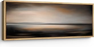 SIGNFORD Large Framed Canvas Print Wall Art Sunset Horizon Abstract Warm Modern Seascape Illustrations Modern Art Calm Warm for Living Room, Bedroom, Office - 60"x20"