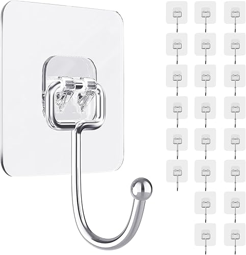 Miniatura 14 de ZESLMG Ganchos de pared adhesivos para colgar, paquete de 32 ganchos autoadhesivos resistentes de 10kg transparentes, removibles, sin daños para