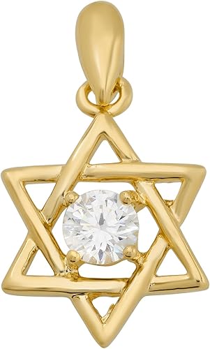 The Bling Factory Colgante de estrella de David chapado en oro con circonita redonda de corte brillante, Latón, Circonita Cúbica