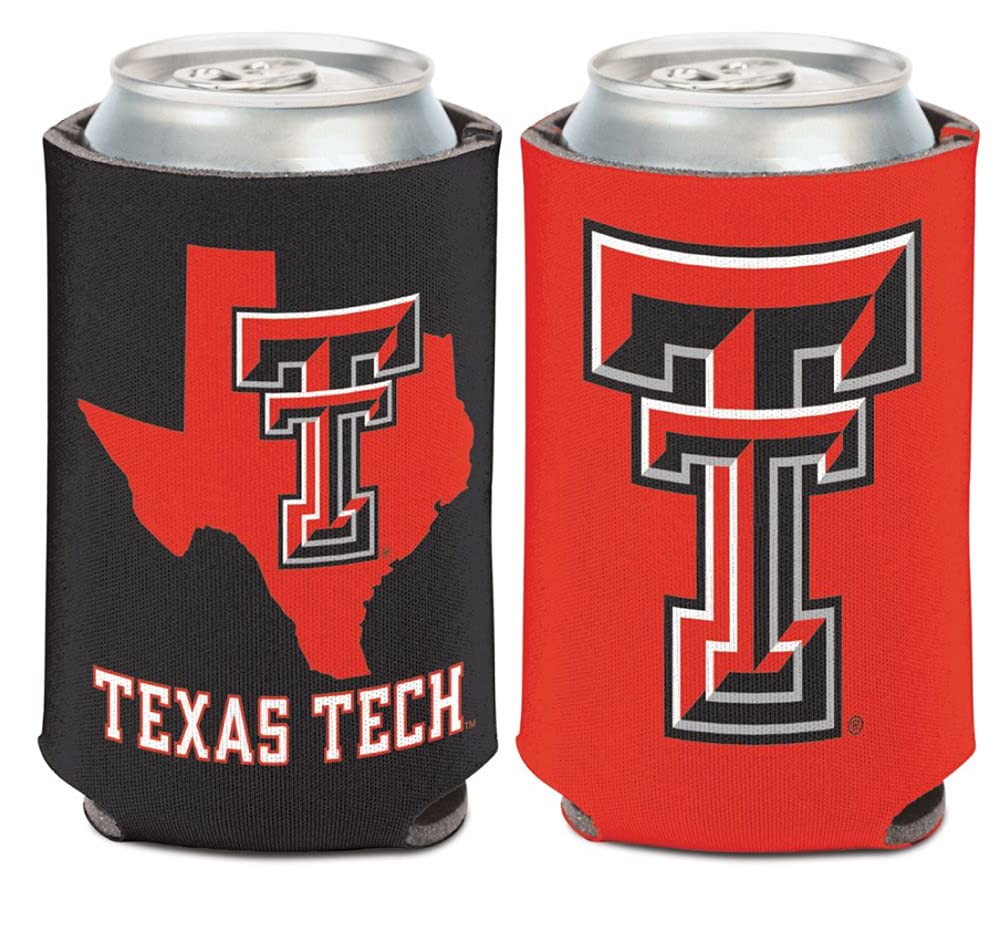 Caseys Texas Tech Red Raiders State Design Can Cooler 1-Pack 12 oz. (Foldable, 2-Sided Design), red, black, white