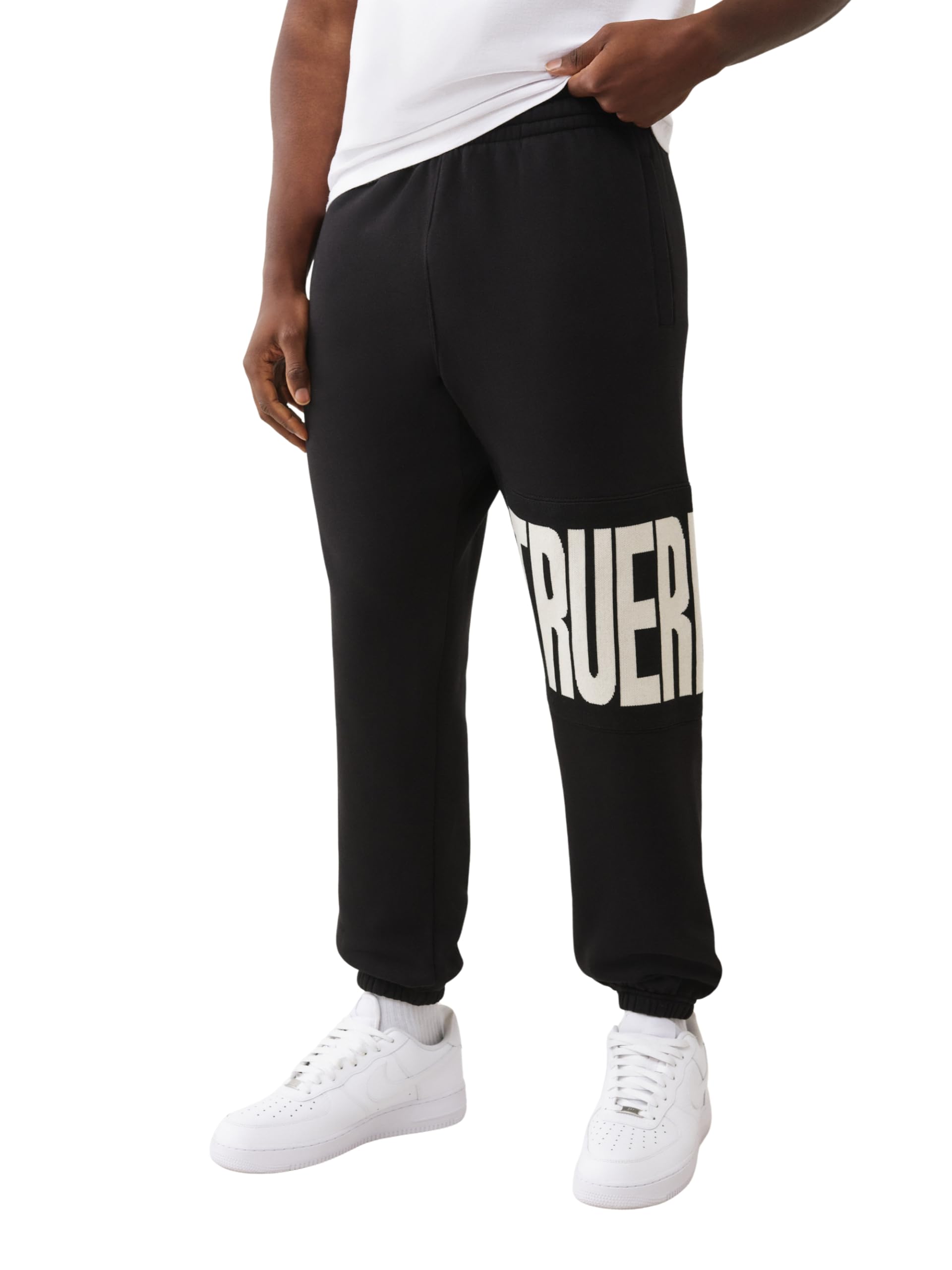 True Religion Men's Knit Panel Tr Jogger Sweatpants, Jet Black, Small