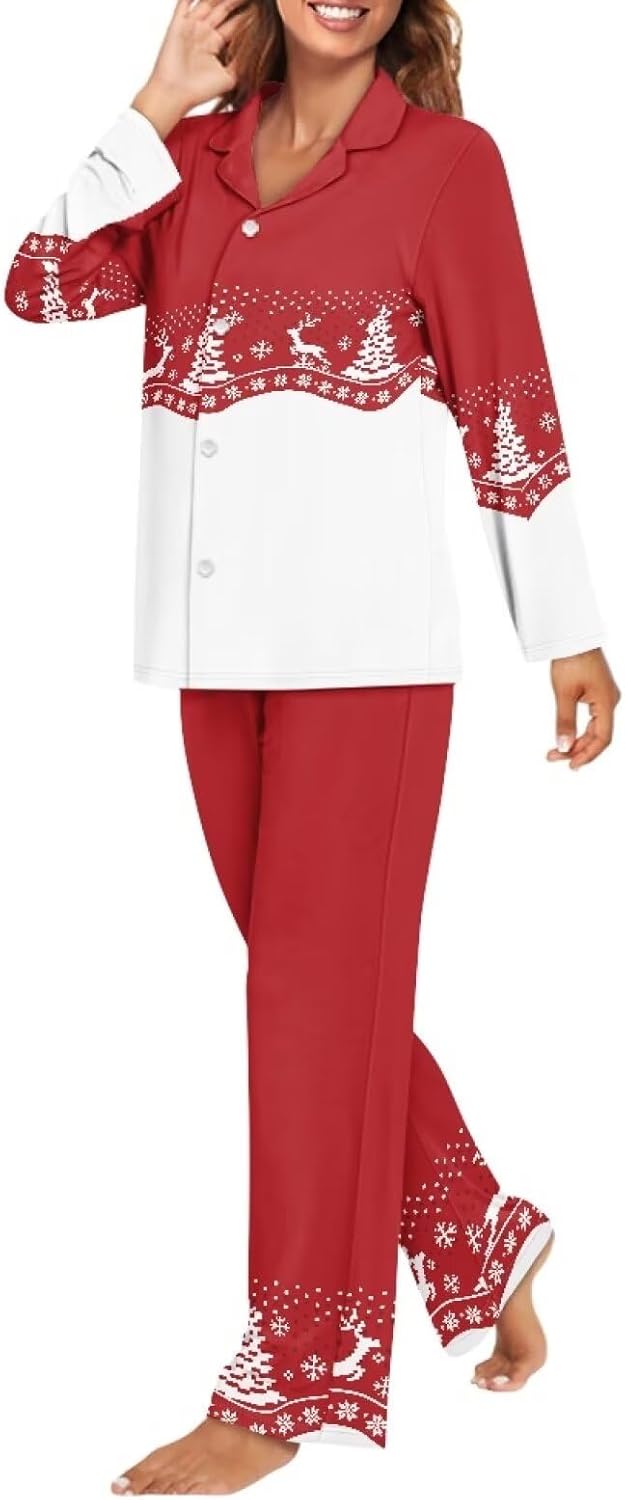 Couples Matching Christmas Pajamas Husband and Wife Matching Pajamas Soft Funny Front Button long Sleeve Pajamas