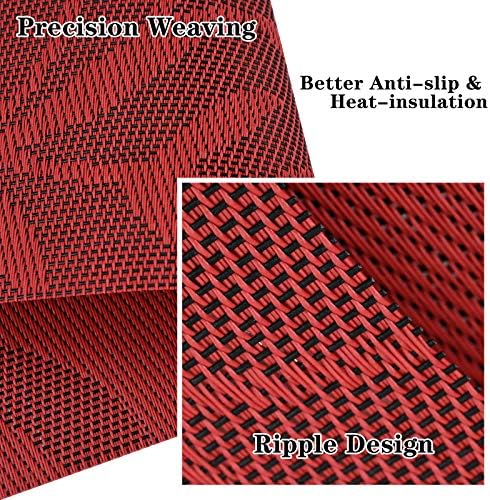 Pesonlook 12Pcs Placemats PVC Table Place Mats Heat-Resistant Woven Vinyl Non-Slip Table Placemats and Coaster Sets For Dinning Table Home Restaurant(6Placemats+6Coasters,Red Leaf)