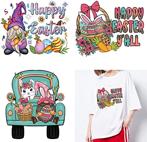 3 Sheets Easter Heat Transfer Vinyl Sticker Car Easter Colorful Egg Transfers Stickers Bunny Pattern Iron on Vinyl HTV Patches Paper for Clothes Bag Hat Backpack Covers DIY Decorations