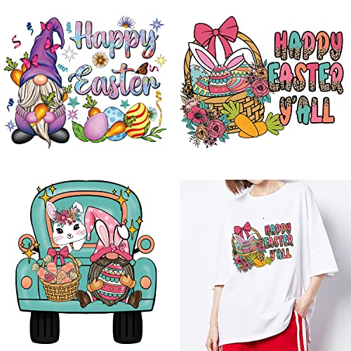 3 Sheets Easter Heat Transfer Vinyl Sticker Car Easter Colorful Egg Transfers Stickers Bunny Pattern Iron On Vinyl Htv Patches Paper For Clothes Bag Hat Backpack Covers Diy Decorations #TOP2